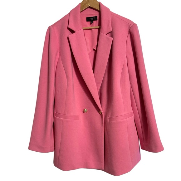 Talbots Double Knit Pink Long Double Breasted Gold Button Plus Blazer Jacket - Picture 1 of 14
